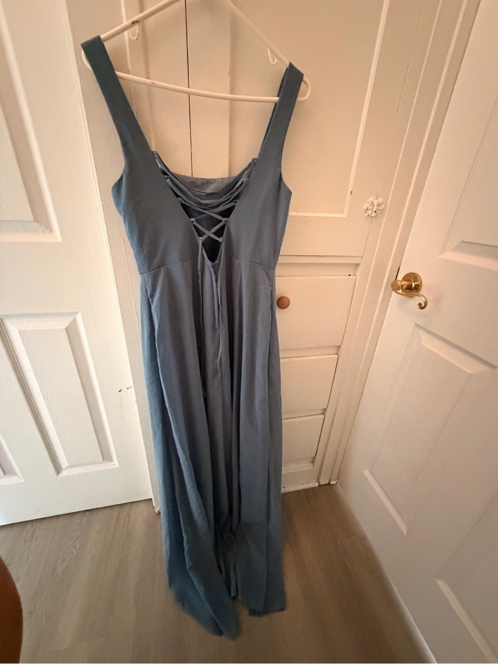 Blue Lace-Up Maxi Dress(wedding)- Women